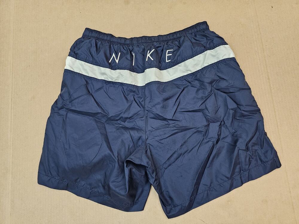 VTG Nike Black Tag Big Spell Out Nylon Shorts Swim Trunks Mesh Rare Mens Large
